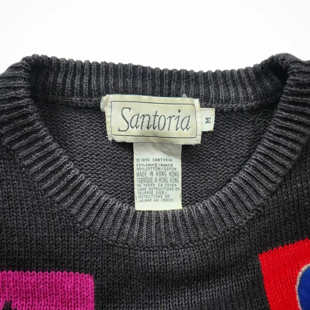 Vintage 90s Santoria Abstract Patchwork Sweater – Playing Card Graphic - Picture 3 of 6